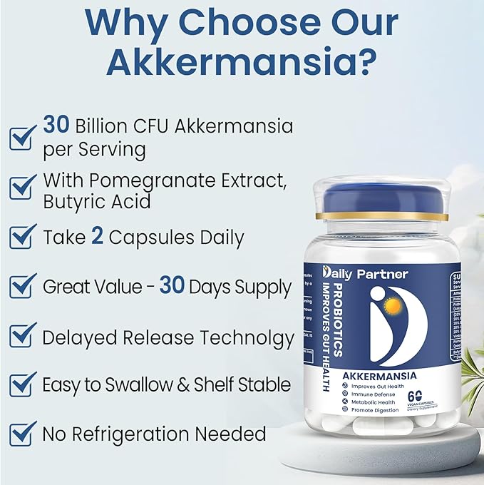 Akkermansia Probiotic with Butyrate, 30 Billion CFU Akkermansia Muciniphila Probiotics for GLP-1 Production, Supports Digestive & Gut Health for Women & Men, Delayed Release, 60 Count (Box Included)