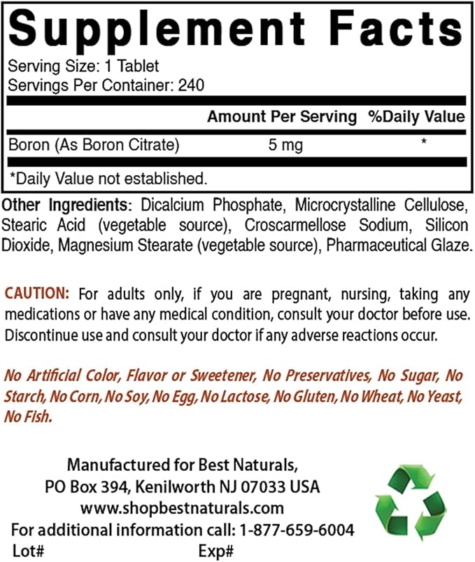 Boron 5 mg & Zinc Citrate 30 mg