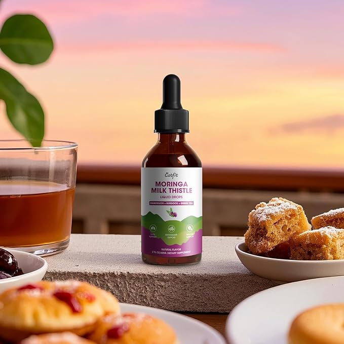 Moringa Milk Thistle Liquid Drops - Liver Health, Immune Support, Antioxidant Blend with Burdock, Green Tea & Dandelion - Moringa Capsules Alternative - Vegan, Natural Flavor,2 Fl Oz
