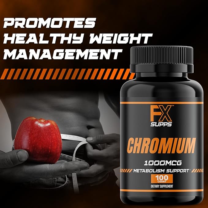 FX SUPPS Chromium Polynicotinate 1000 mcg (100 Capsules) Weight Management Supplements for Men and Women | Improves Energy Production and Heart Health