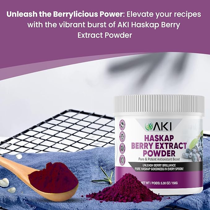 AKI Haskap Berry Extract Powder - Rich in Antioxidants, Vitamin-C & Polyphenols - Extracted from Quality Dried Berries - No Added Artificial Flavors & Coloring - Boosts Energy Level (5.30Oz/150g)