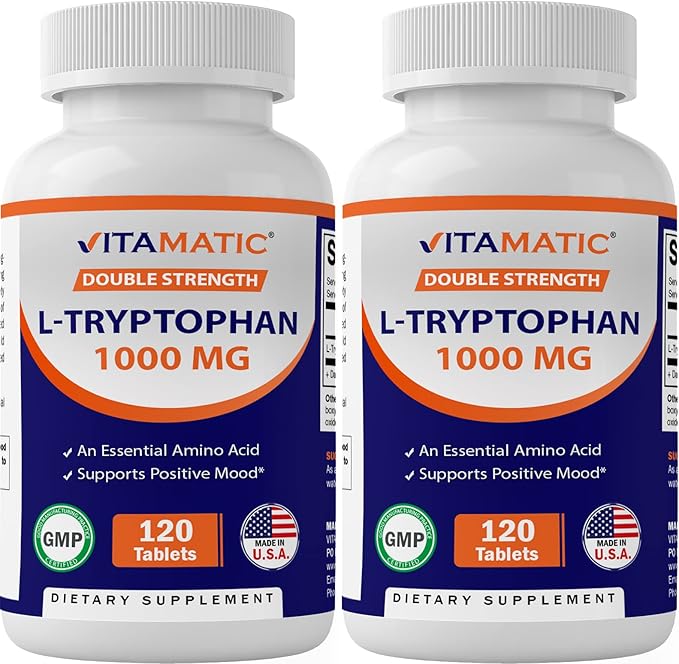Vitamatic L-Tryptophan 1000mg 120 Tablets (120 Tablets (Pack of 1)) (2 Bottles)