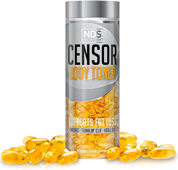 NDS Nutrition Censor - Fat Loss and Body Toner with CLA, Fish Oil, Safflower and Omega 3-6-9 Blend - Dietary Supplement for Improved Energy, Metabolism and Health - 180 Softgels