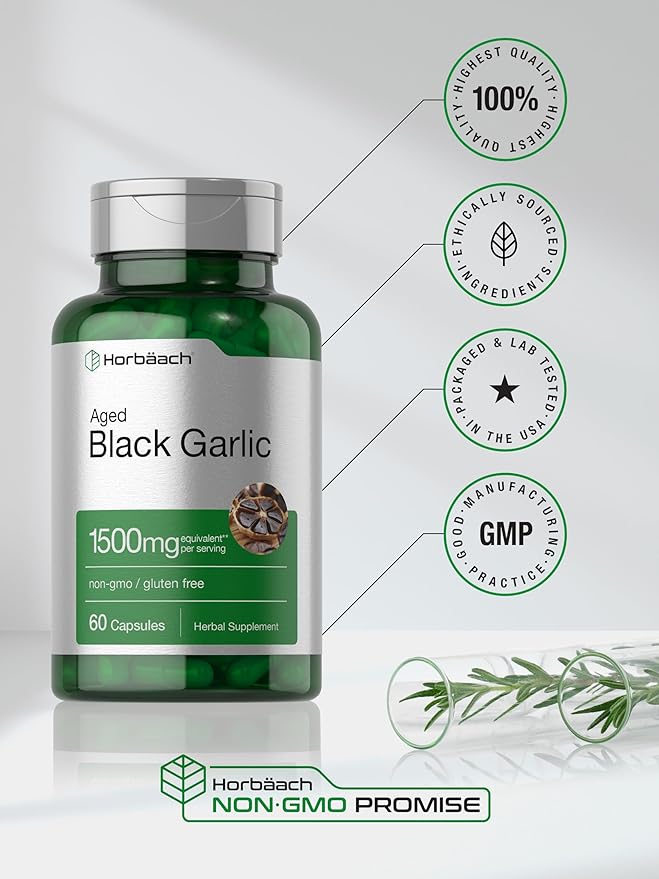 Horbäach Aged Garlic Extract Capsules 1500mg | 60 Count | Fermented Supplement | Non-GMO, Gluten Free