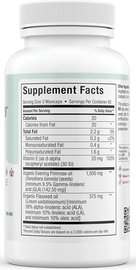 Maxi-Health Evening Primrose and Flax Seeds Oil Softgels - Vegan Omega 3 6 9 Supplements for Healthy Skin, Hair, and Joints - Kosher Certified, Organic Evening Primrose Oil Softgels, 180 Count