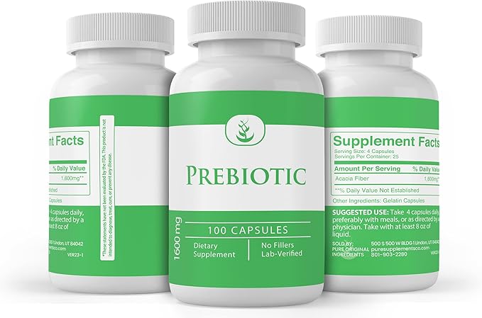 PURE ORIGINAL INGREDIENTS Prebiotic, (100 Capsules) Always Pure, No Additives Or Fillers, Lab Verified