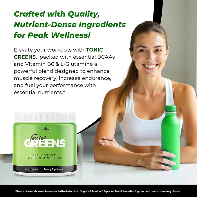 Tonic Greens Powder Vitamin Boost Supplement Official Formula - Natural Green Blend Energy Supplement Extra Strength - BCAA L-Glutamine Vitamin B6, Revolutionary Energy Fix Solution Reviews (2 Pack)