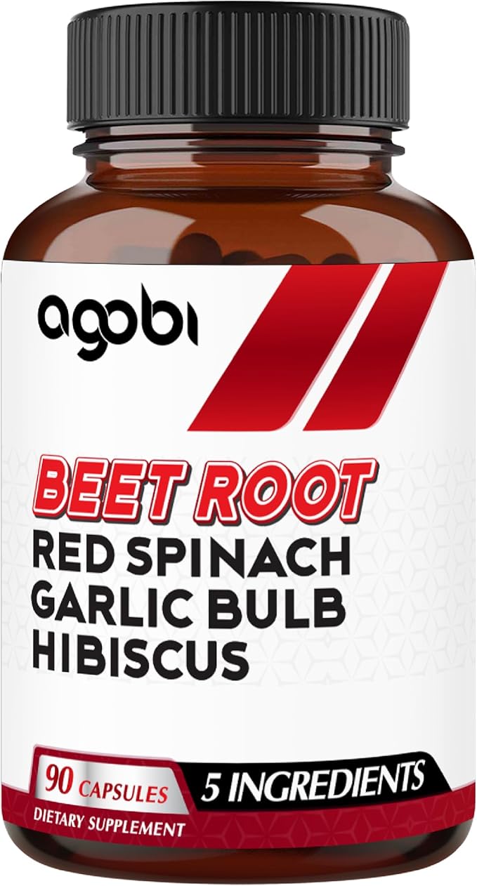 agobi 5in1 Beet Root Capsules - Added with Red Spinach, Organic Garlic Bulb, Hibiscus & Black Pepper - Support for Energy Production, Immune System & Digestive Health - 90 Vegan Capsules