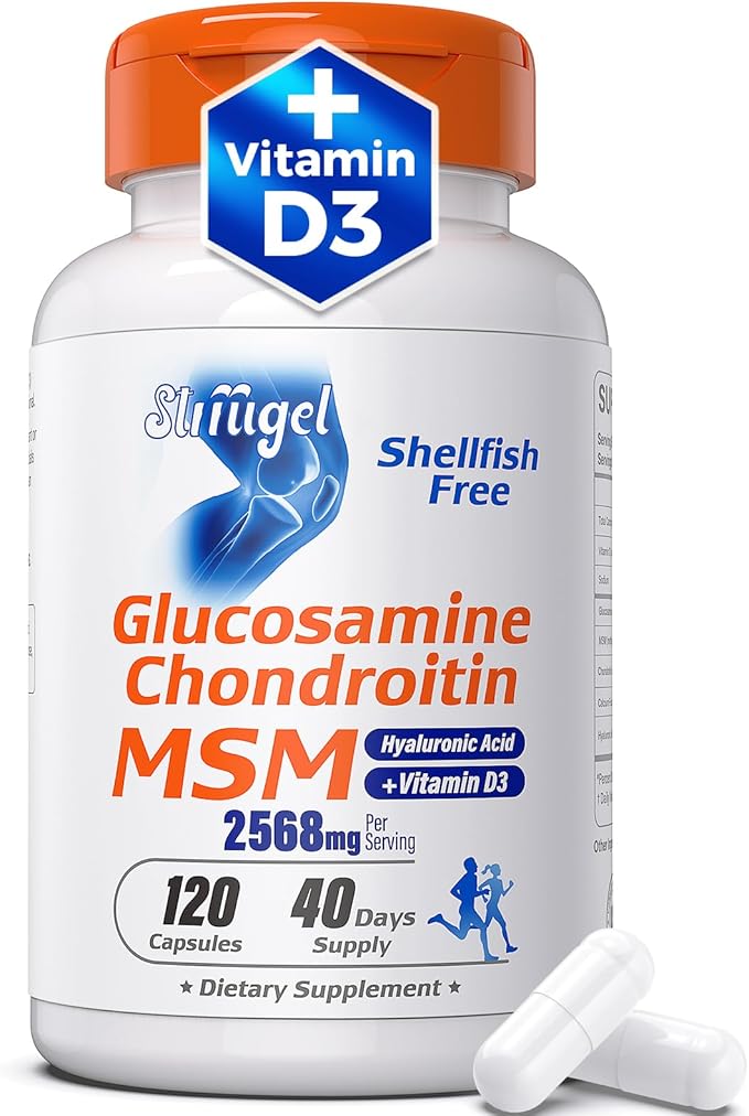 Glucosamine Chondroitin MSM+ Vitamin D3 | Joint Support Supplement for Women & Men with Shellfish Free, Function & Comfort, Support Enhance Flexibility & Bone, Non-GMO
