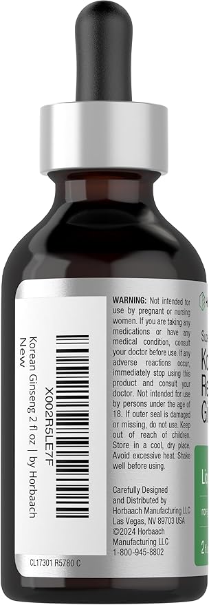 Horbäach Korean Red Panax Ginseng Liquid Extract | 2 Fl Oz | Vegetarian & Alcohol Free Supplement for Men and Women | Non-GMO, Gluten Free