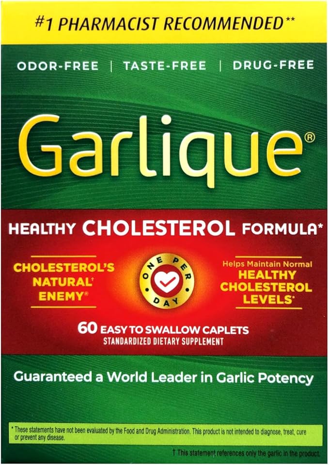 Garlique Healthy Cholesterol Formula with 5000 mcg of Allicin, 60 Enteric Coated Caplets (Pack of 2)