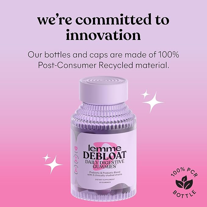 Lemme Debloat - Digestive & Gut Health Gummies with 2 Clinically Studied Probiotics & Prebiotic, 3 Billion CFUs - Vegetarian, Gluten Free, Non GMO, BlackBerry Flavor (60 Count)