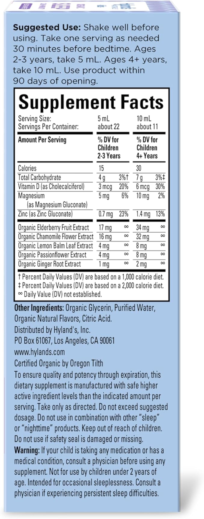 Hyland's Kids Melatonin-Free Organic Sleep Calm and Immunity Liquid, Sugar-Free, Promotes Sleep and Supports Immune Health, Ages 2 and up, Grape Flavor, 4 Fl. Oz.