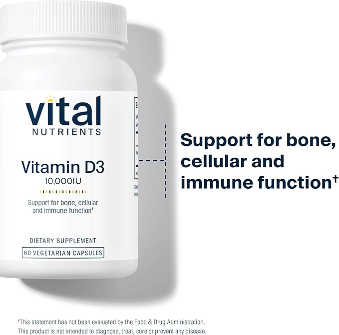 Vital Nutrients Vitamin D 10000 IU | Vitamin D3 Supplement | Healthy Bones, Teeth, Muscles*| Cellular & Immune Function | Calcium Absorption | Gluten, Dairy and Soy Free | 60 Capsules