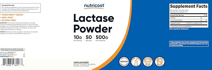 Nutricost Lactase Powder 500 Grams - Non-GMO, Gluten Free