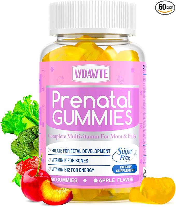 Sugar Free Prenatal Gummies — 30+ Nutrients (Choline, Folate, Iron, Vitamin) for Fetal and Neural Support, Bones, Energy & Immunity — USA-Made Vegan Prenatal Vitamins for Women (60 Gummies)