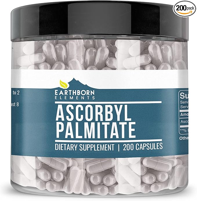 Earthborn Elements Ascorbyl Palmitate 200 Capsules, Pure & Undiluted, No Additives
