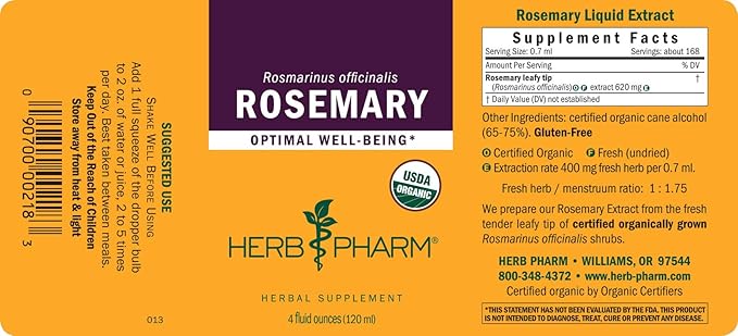 Herb Pharm Certified Organic Rosemary Liquid Extract - 4 Ounce