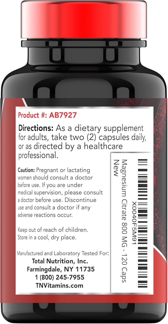 Magnesium Citrate 800 MG - 120 Capsules | Two Month Supply! | Pure Magnesium Citrate Powder Capsules | Citrato De Magnesio | Non-GMO | Produced in The USA!