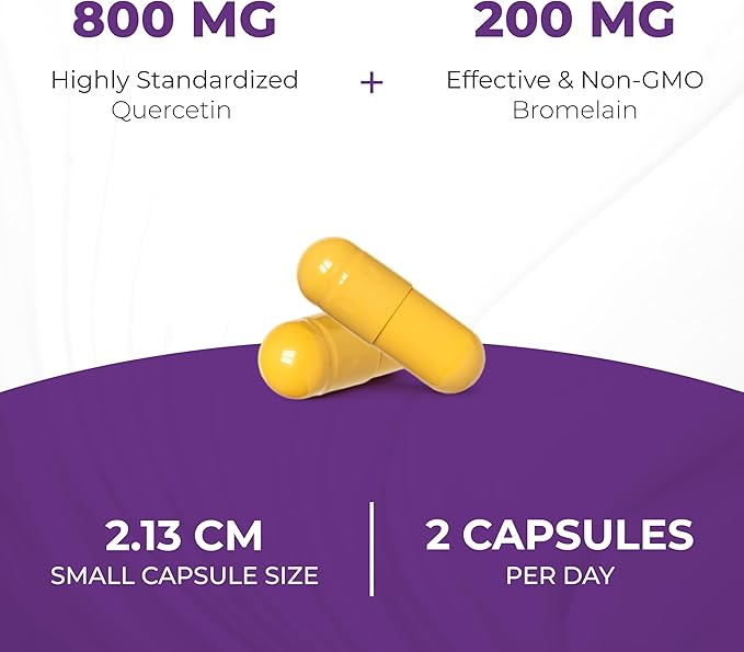 Sandhu's Quercetin with Bromelain Supplement - 1000mg Per Serving 120 Vegetarian Capsules (Pack of 3) - Bioflavonoids Quercitin Complex for Immune Support & Respiratory Health