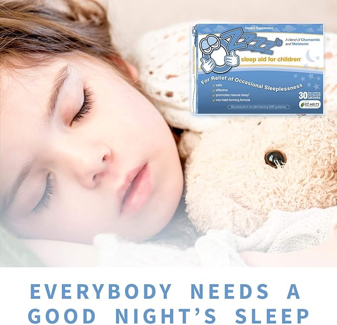 OZzzz’s Sleep Aid for Children, with Melatonin and Chamomile, Pediatrician Formulated, Zero Sugar, Vegan, Orange Dream Flavor, 30 EZ Melt Tablets
