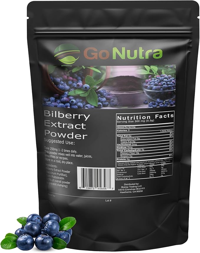 Go Nutra Bilberry Extract Powder European Bilberry 10:1 Strength Bilberry Powder 1 lb