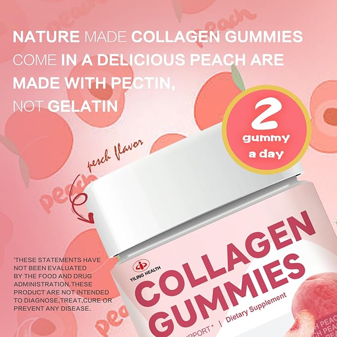 YiLing Suger Free Hydrolyzed Collagen Gummies with Vitamin C, E and Biotin & Vitamin for Women Men Healthy Skin Hair Nails, Beauty Support, Collagen Booster Gummy for Natural Collagen Production