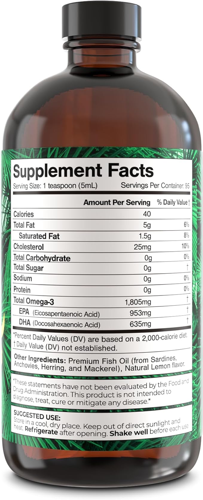 Tropical Oasis Premium Omega-3 Max Fish Oil Liquid Supplement - Natural Lemon Flavor - 1805mg Omega 3 Per Serving, EPA & DHA - 96 Servings, 16.1 Fl Oz