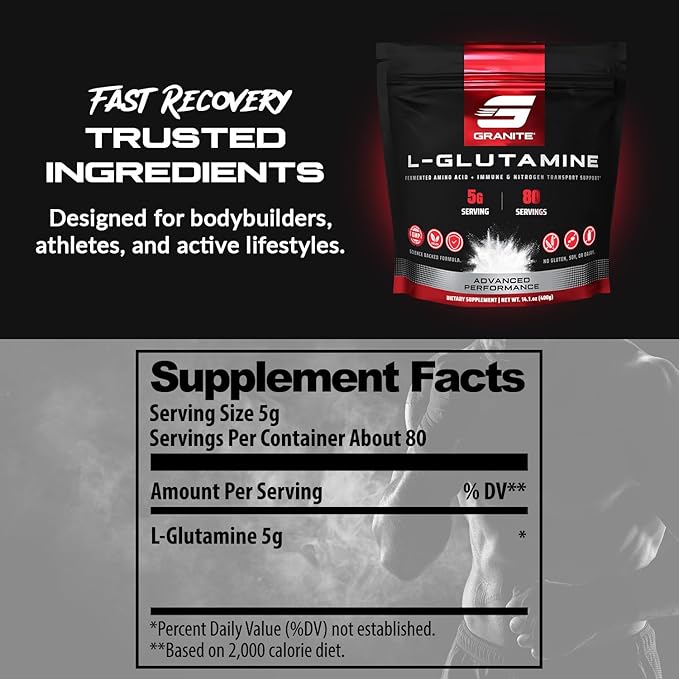 Granite L-Glutamine Powder, Supports Muscle Recovery, Gut Health, Post-Exercise, Immune & Nitrogen Transport (80 Servings)