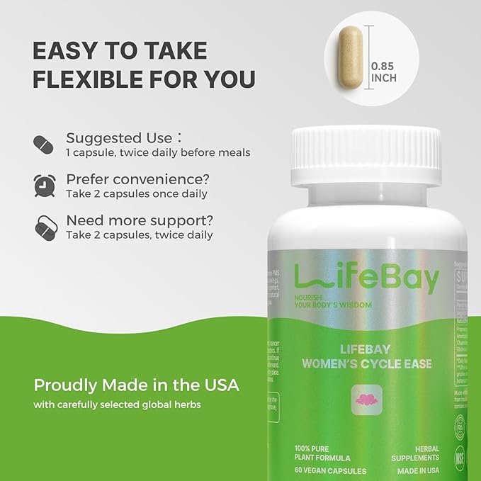 Women’s Cycle Ease - PMS and Menstrual Support Inspired by Chinese Herbal Wisdom for Hormonal Balance & Inner Calm - with Dong Quai & Notoginseng - Made in USA - 60 Vegan Capsules