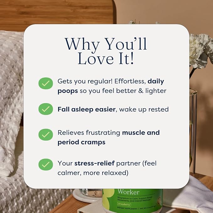 The Miracle Worker Magnesium Powder Supplement: Reduce Stress and Improve Sleep Quality and Regularity While Easing Muscle Cramps, Strawberry Flavor, 60 Servings Total, 2 Pack