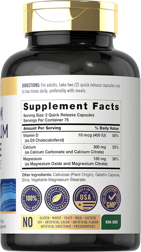 Carlyle Calcium Magnesium Citrate with Vitamin D3 | 150 Capsules | Non-GMO & Gluten Free Supplement