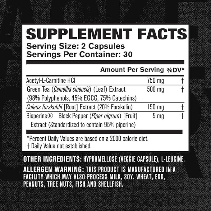 Jacked Factory Lean-XT Caffeine Free Fat Burner - Non Stim Weight Loss Supplement, Appetite Suppressant & Metabolism Booster | Acetyl L-Carnitine, Green Tea Extract, Forskolin - 60 Natural Diet Pills