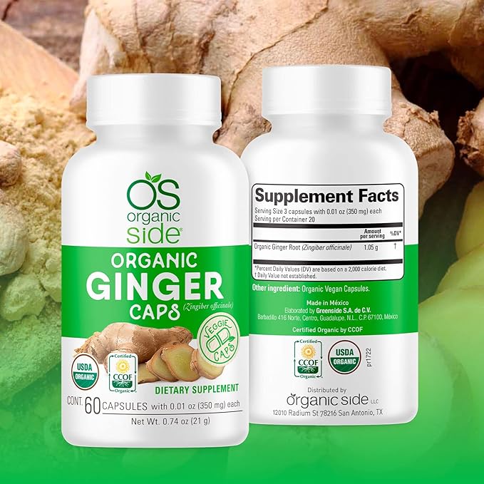 | Organic Ginger Capsules | Digestive Health Support | USDA Certified Organic, Non-GMO, Vegan | 60 Easy-to-Swallow Capsules for Natural Wellness