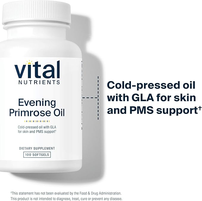 Vital Nutrients Evening Primrose Oil 1000mg | Primrose Supplement for Women | GLA Omega-6 Fatty Acid for Skin and PMS Support* | Gluten, Dairy, Soy Free | Non-GMO | 100 Softgels