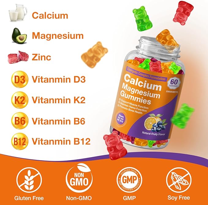 Calcium Citrate with Vitamin D3, K2, 1200mg Calcium Gummies with Magnesium Zinc, Extra Absorption Calcium Supplements for Women & Men Bone, Muscle & Immune Support, Fuit Flavor 120 Chewable Gummies