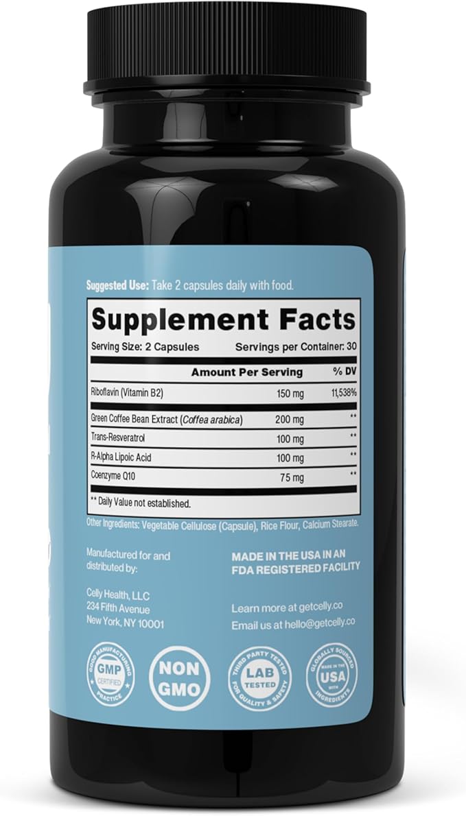 Mitochondrial Health | Longevity Supplement for Cellular Nutrition and Healthy Aging | Promotes Mitochondria ATP Energy with CoQ10, Resveratrol & Green Coffee | Made in USA & 3rd Party Tested