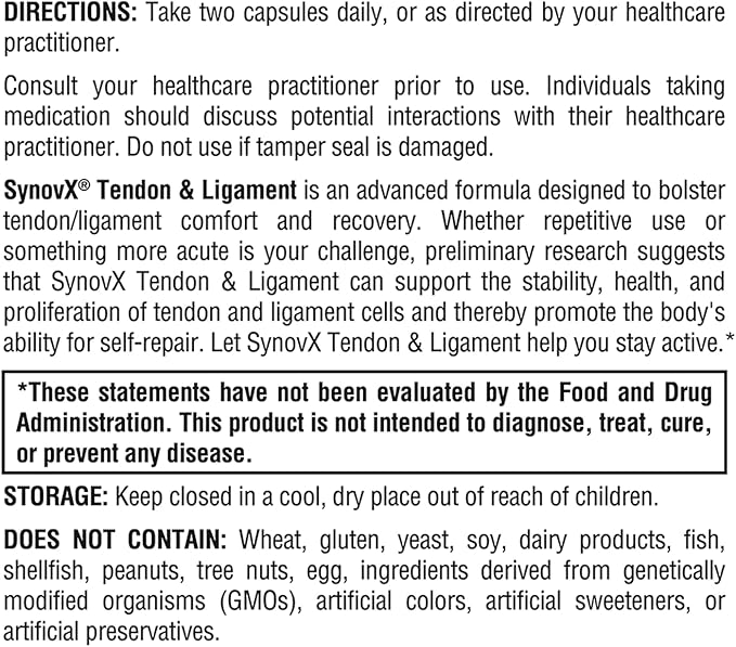XYMOGEN SynovX Tendon & Ligament - Supports The Body’s Processes of Tendon/Ligament Self-Repair and Tendon/Ligament Comfort - Mucopolysaccharides and Type I Collagen (60 Capsules)