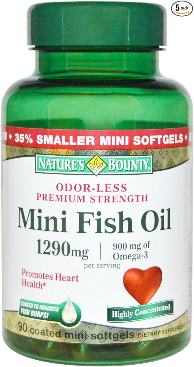 Nature's Bounty Fish Oil 1290 mg Mini Softgels - 90 ct, Pack of 5
