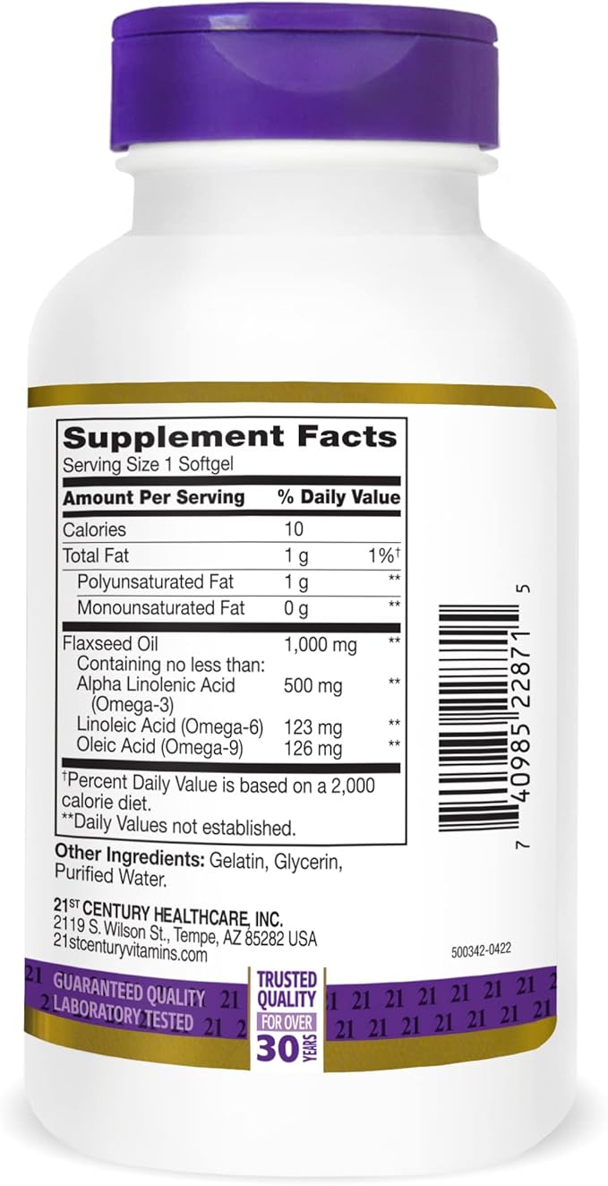 21st Century Flaxseed Oil 1000 Mg Softgels, 120-Count (22871) (Pack of 2)