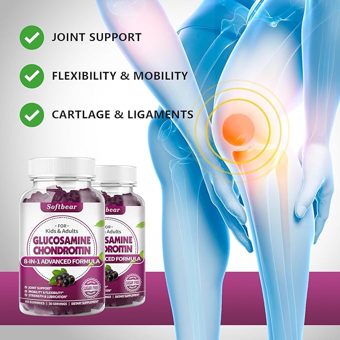 softbear Glucosamine Chondroitin Gummies, Sugar Free Glucosamine Chondroitin MSM with Elderberry Turmeric Supplement Support Joint Antioxidant, Elderberry Flavored 120 Count