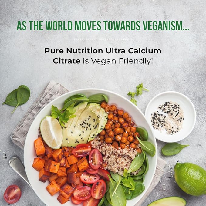 Pure Nutrition Ultra Calcium 1000mg with VIT D3 + K2 | 90 Tab | Highly absorbable Calcium Supplement with Calcium Citrate Malate, VIT D3, K2, Moringa Oleifera, Magnesium and Zinc.