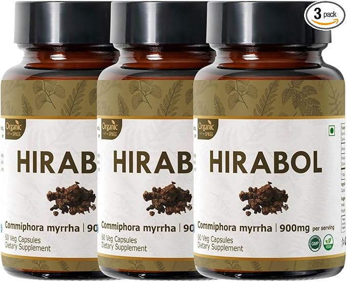 HIRABOL 60 Capsules | Commiphora myrrha (Hirabol) | 900mg per Serving | Natural 60 Capsules - Pack of 3