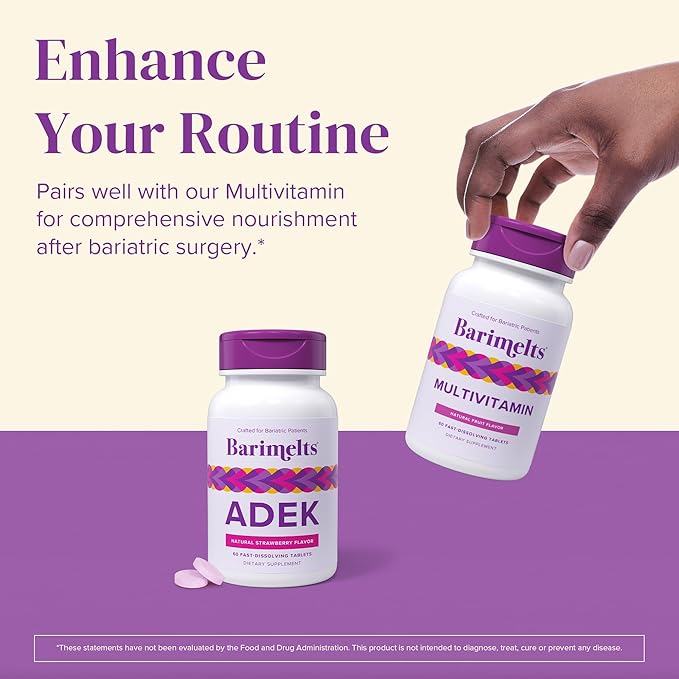 Barimelts ADEK - 60 Fast-Dissolving Tablets (2-Month Supply) - Sugar-Free Bariatric Vitamins for Women Including Vitamin A, Vitamin D, Vitamin E & Vitamin K, Natural Strawberry Flavor