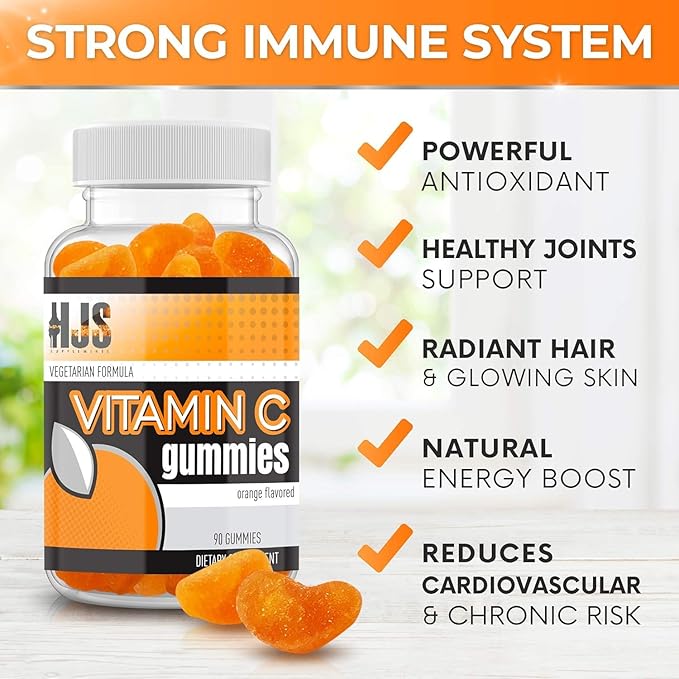 Vitamin C Gummies | Chewable Orange Flavored | Immune Support | Heart Health | Gluten-Free & Vegetarian | Vitamin C Gummies for Adults & Kids- 90 Count