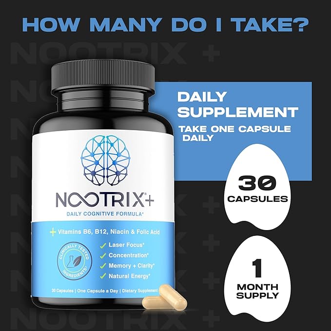 Brain Plus Nootropic Supplement | Supports Memory, Mental Focus, Cognitive Health & Energy | Promotes Healthy Mood & Brain Function | Vitamin B1, Vitamin B6 & Vitamin B12 | 30 Capsules
