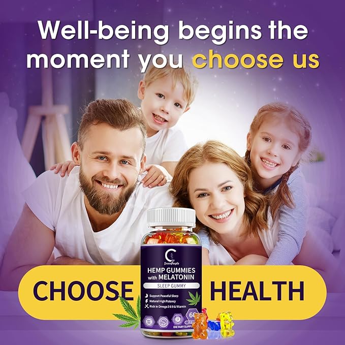 Hemp Gummies for Sleep with Melatonin, Support Relaxation & Peace, Calm Gummies for Adults, All Natural Hemp Oil, Vegan, Non-GMO, 60ct
