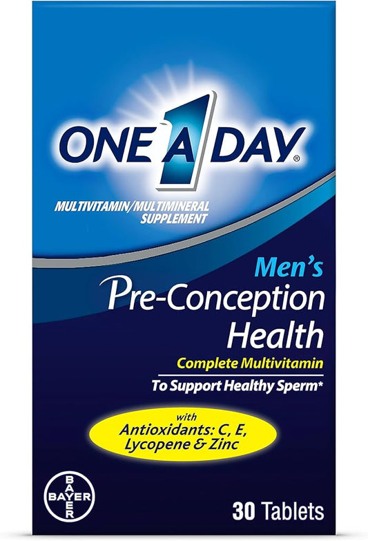 One A Day Men's Pre-Conception Health Multivitamin to Support Healthy Sperm, Supplement for Men with Vitamin C, Vitamin E, Selenium, Zinc, and Lycopene, 30 Count