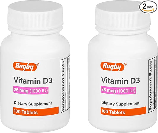 Rugby Vitamin D3, 25 mcg (1,000 IU) - Dietary Supplement - 100 Tablets