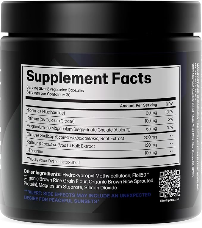 Life Happns Chillax, Calm Support Supplement, L Theanine, Magnesium, GABA and Saffron Supplements for Relaxation, Natural Mood Health Support for Adults, Calming and Relaxing, 60 Capsules